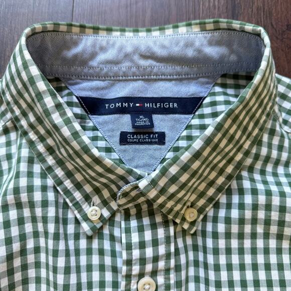 Tommy Hilfiger Green Gingham Button-Down Shirt XL Classic Fit - Picture 3 of 7